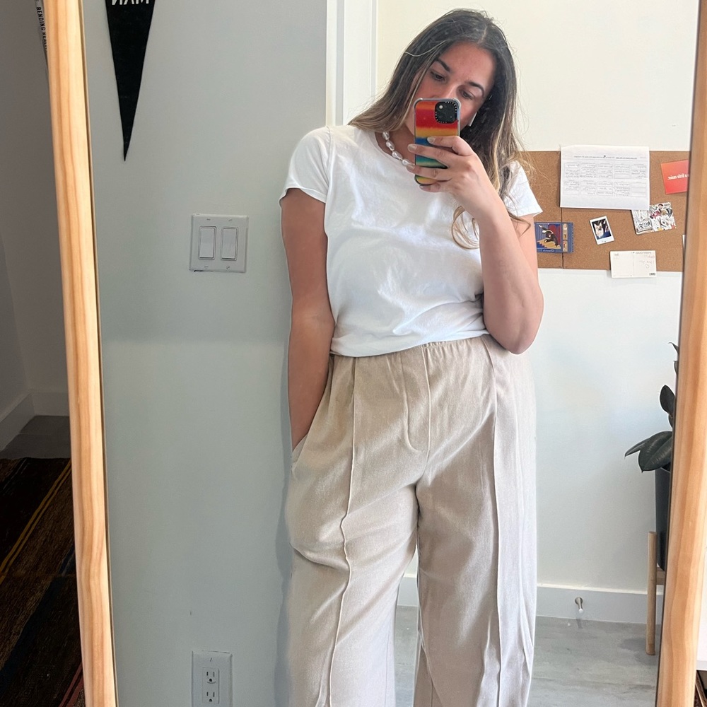 Vince wool flannel wide leg pant trousers with elastic waist and pockets